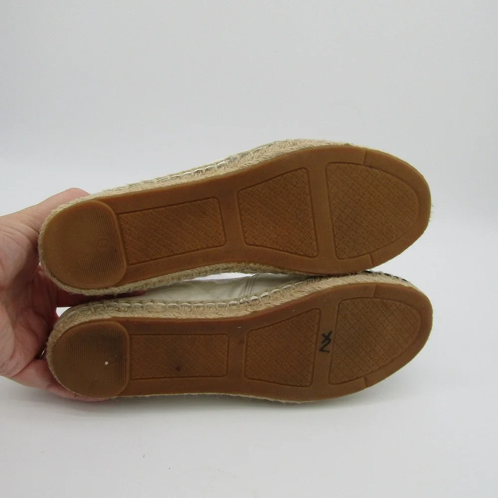 Tory Burch Womens Leather Cap Toe Espadrille Flats Cream Black Logo 8M 51158649